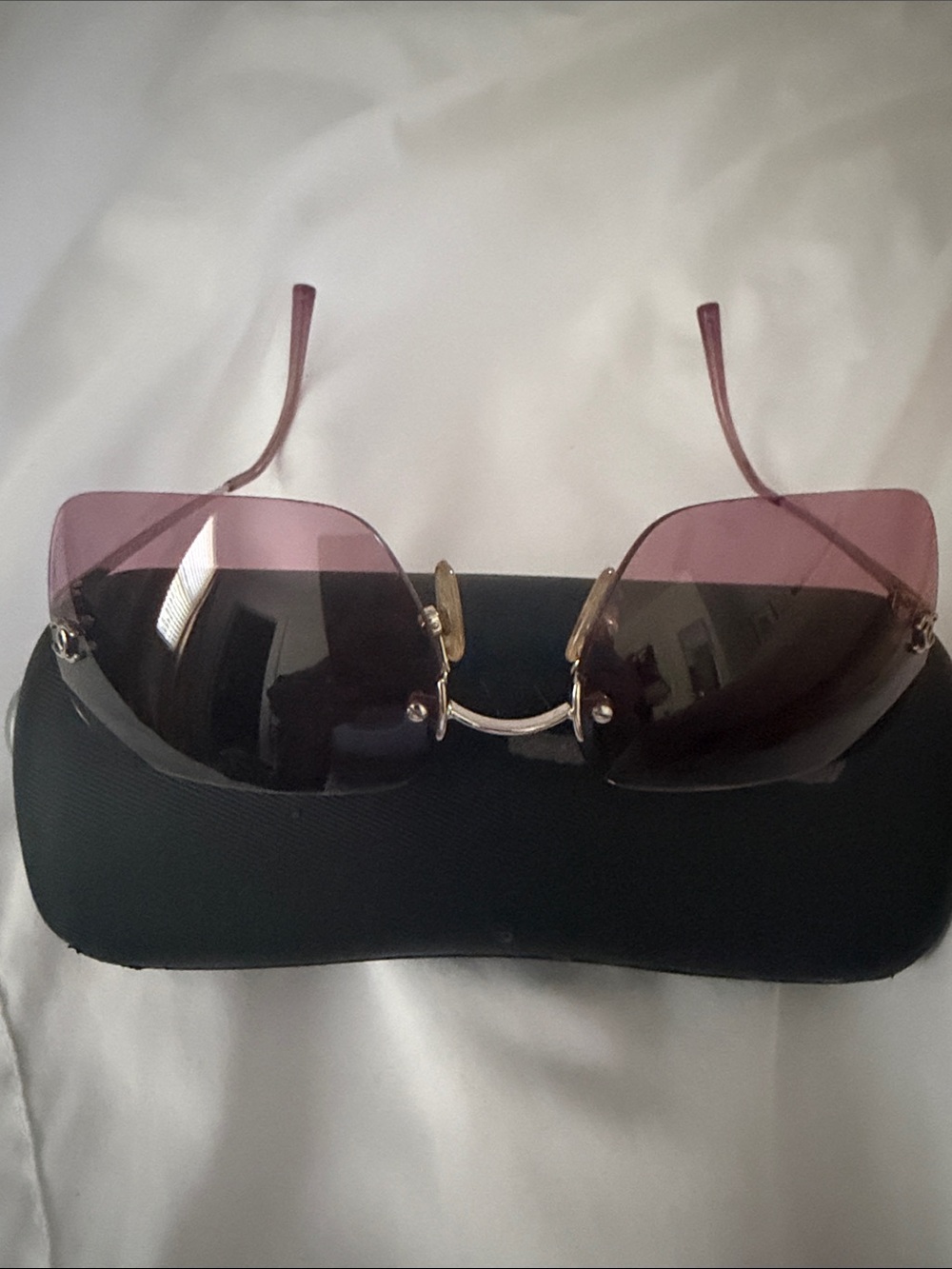 Authentic CHANEL Rimless Square Sunglasses with Gradient Rose-Brown Tinted Lense
